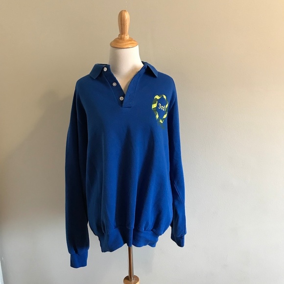 Vintage 80s Funky 3rd Bright Blue 3/4 button top - Picture 4 of 7